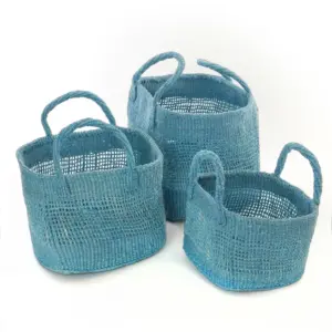 Blue Weave Sisal Baskets 3-Piece